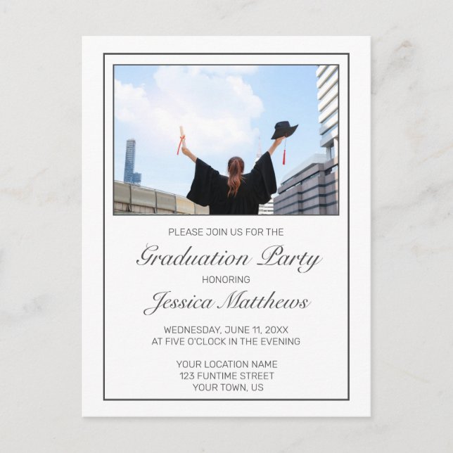 Modern Minimalist Graduation Photo Invitation Postcard (Front)