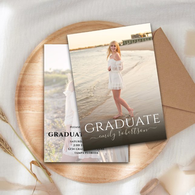 Modern Minimalist Graduation Photo Layout Announcement (Modern minimalist graduation photo card with clean layout and sleek typography)