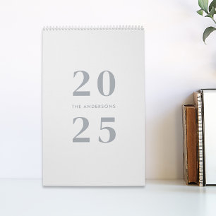 Modern Minimalist Gray 2025 Family Name Photo Calendar