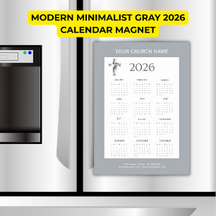 Modern Minimalist Gray 2026 Calendar Magnet