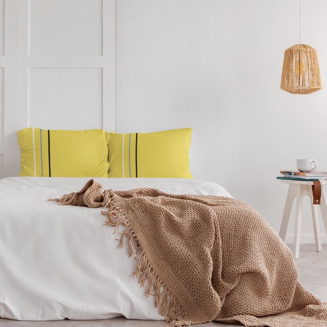 Modern Minimalist Gray Black Lines Yellow Pillow Case (Creator Uploaded)