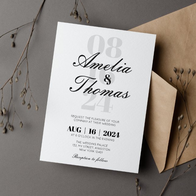 Modern Minimalist Gray & Black Script Wedding Invitation (Creator Uploaded)