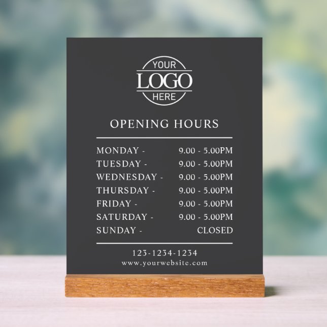 Modern Minimalist Gray | Business Opening Hours Acrylic Sign (Neutral)