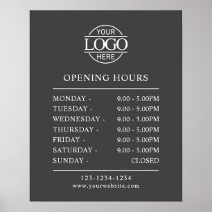 Modern Minimalist Gray Business Opening Hours Poster