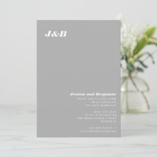 Modern Minimalist Gray Elegant Monogram Wedding Invitation