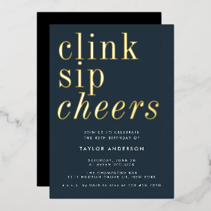 Modern Minimalist Gray Gold 40th Birthday Party Foil Invitation