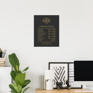 Modern Minimalist Gray Gold Business Opening Hours Poster