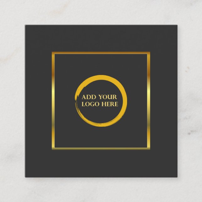 Modern minimalist gray gold simple add your logo square business card (Front)