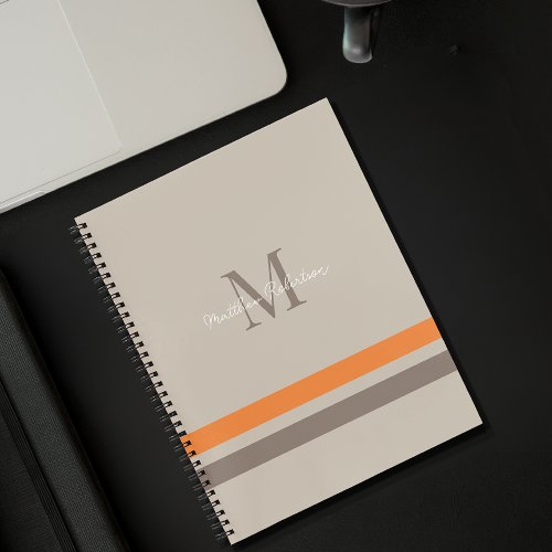 Modern Minimalist GrayGrey Striped Monogram Name Notebook