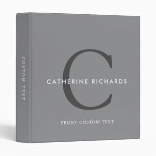 Modern Minimalist Gray Monogram 3 Ring Binder