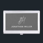 Modern Minimalist Gray Monogram Business Card Case<br><div class="desc">Keep your business cards organized and protected in this modern and minimalist business card case featuring a script monogram design. The sleek and stylish design is perfect for any professional setting.</div>