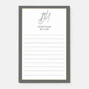 Modern Minimalist Gray Monogram Lined Post-it Notes