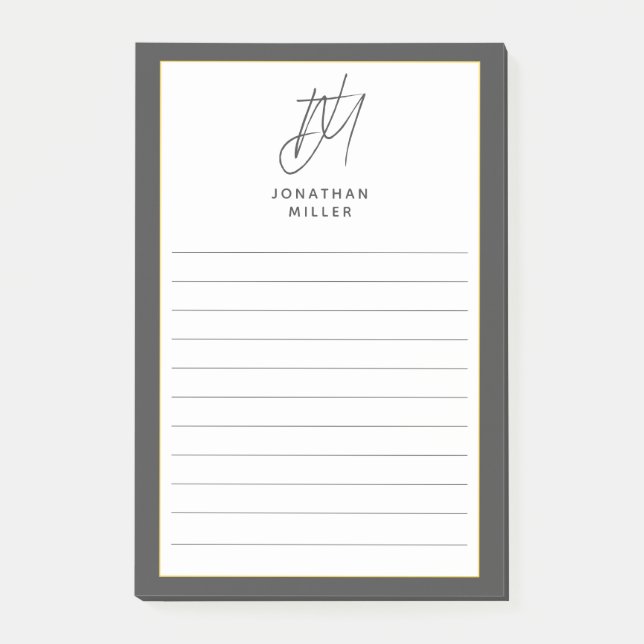 Modern Minimalist Gray Monogram Lined  Post-it Notes (Front)