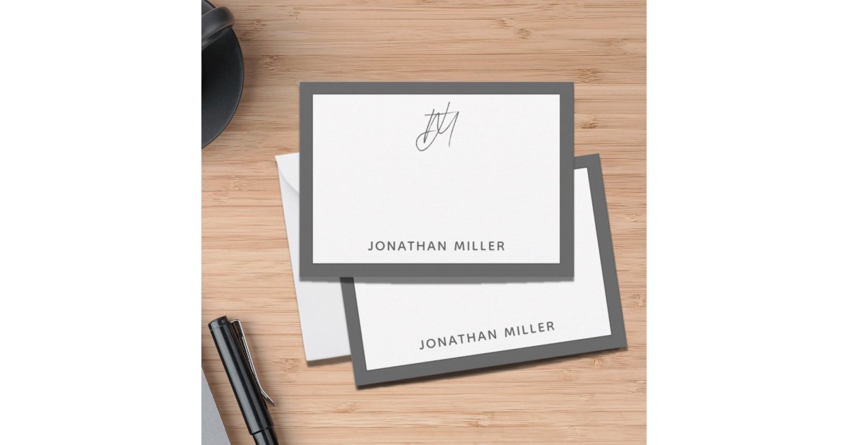 Modern Minimalist Gray Monogram Note Card | Zazzle