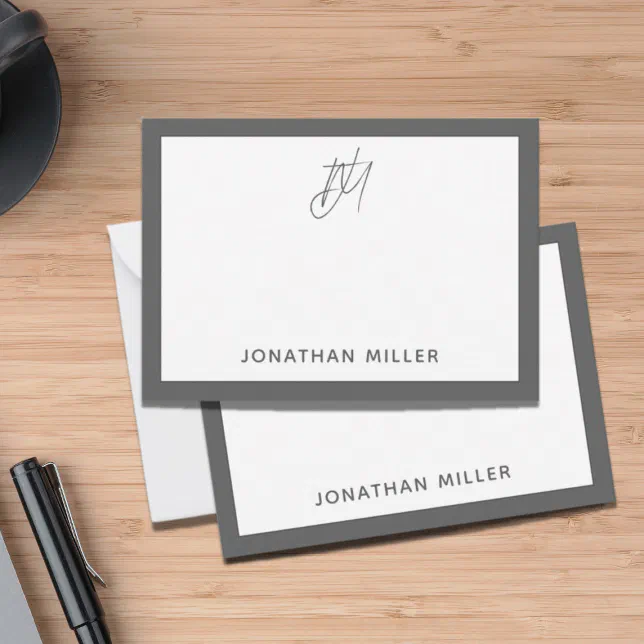 Modern Minimalist Gray Monogram Note Card | Zazzle