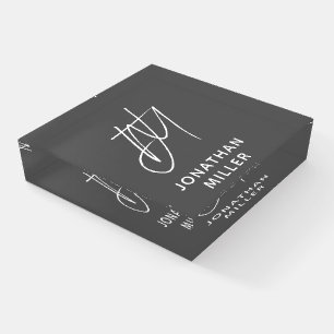 Modern Minimalist Gray Monogram Paperweight