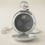 Modern Minimalist Gray Monogram Pocket Watch<br><div class="desc">Modern Minimalist Monogram Gray Monogram Emblem White Classic Block Typography Monogram Solid Grey Background</div>