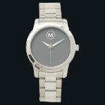 Modern Minimalist Gray Monogram Watch<br><div class="desc">Modern Minimalist Monogram Gray Monogram Emblem White Classic Block Typography Monogram Solid Gray Background</div>