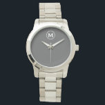 Modern Minimalist Gray Monogram Watch<br><div class="desc">Modern Minimalist Monogram Gray Monogram Emblem White Classic Block Typography Monogram Solid Gray Background</div>