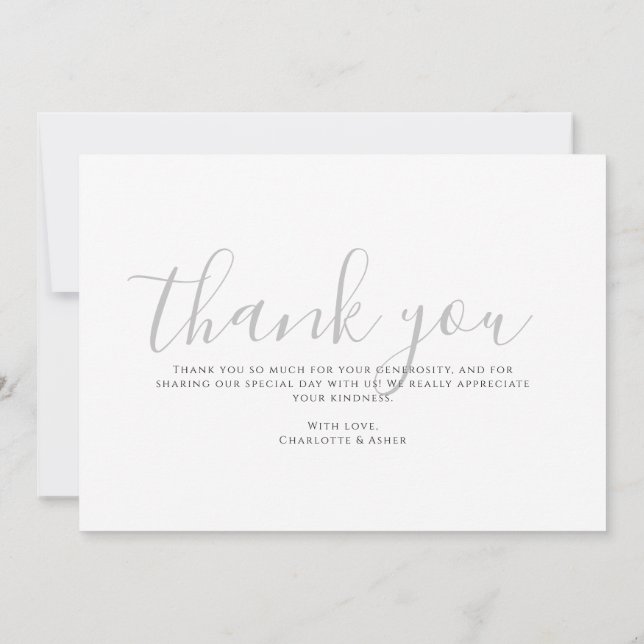 Modern Minimalist Gray Monogram Wedding Thank You Card (Back)