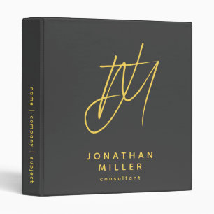 Modern Minimalist Gray Mustard Monogram 3 Ring Binder