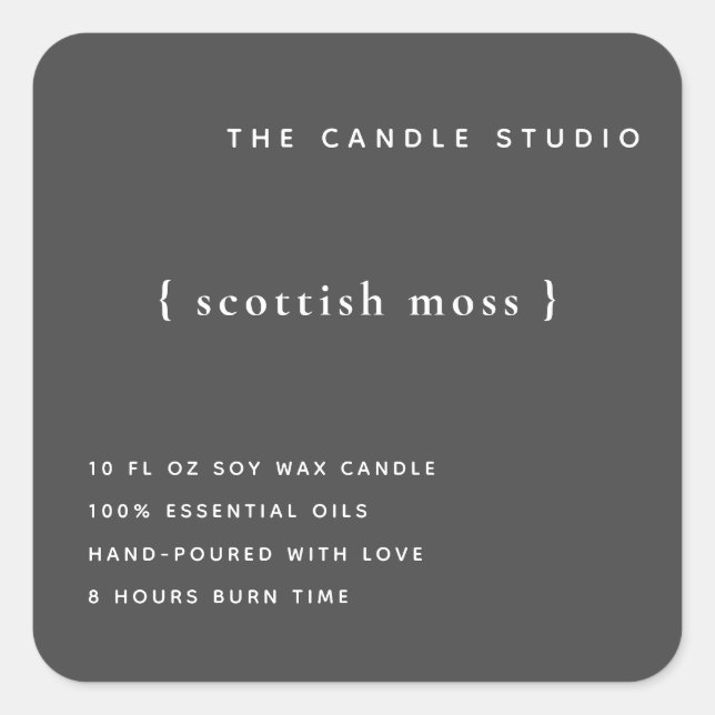 Modern Minimalist Gray Packaging Candle Cosmetics Square Sticker (Front)