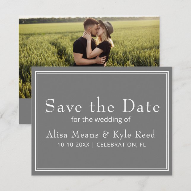 Modern Minimalist Gray Photo Save the Date (Front/Back)