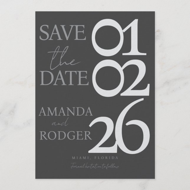 Modern Minimalist Gray Save the Date  Invitation (Front)