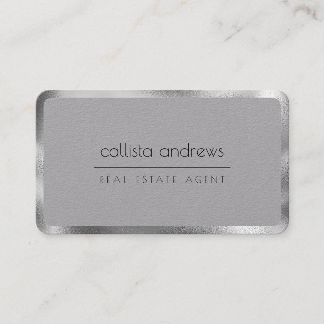 Modern Minimalist Gray Silver Border Professional Business Card (Front)