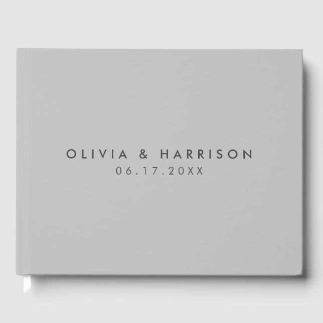 Modern Minimalist Gray Simple Wedding Guest Book (Front)