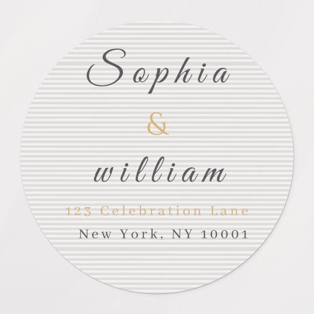 Modern Minimalist Gray Striped Wedding Labels (Design 1)