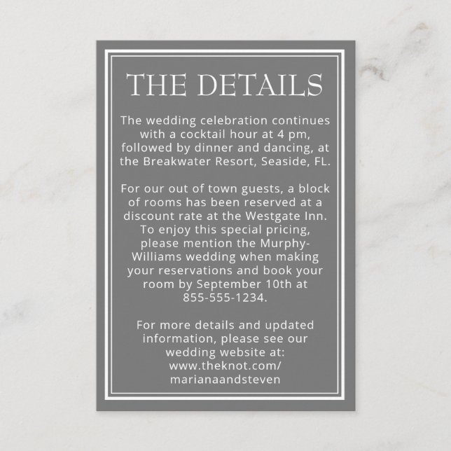 Modern Minimalist Gray Wedding Details Enclosure Card (Front)