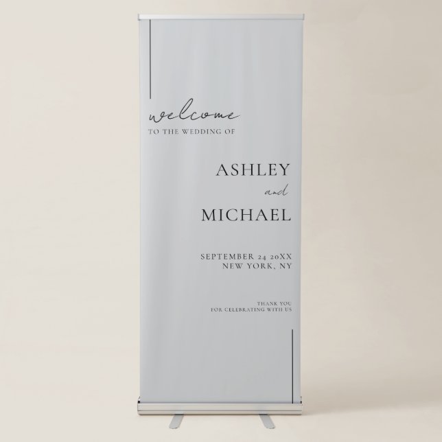 Modern Minimalist Gray Welcome Wedding Retractable Banner (Front)
