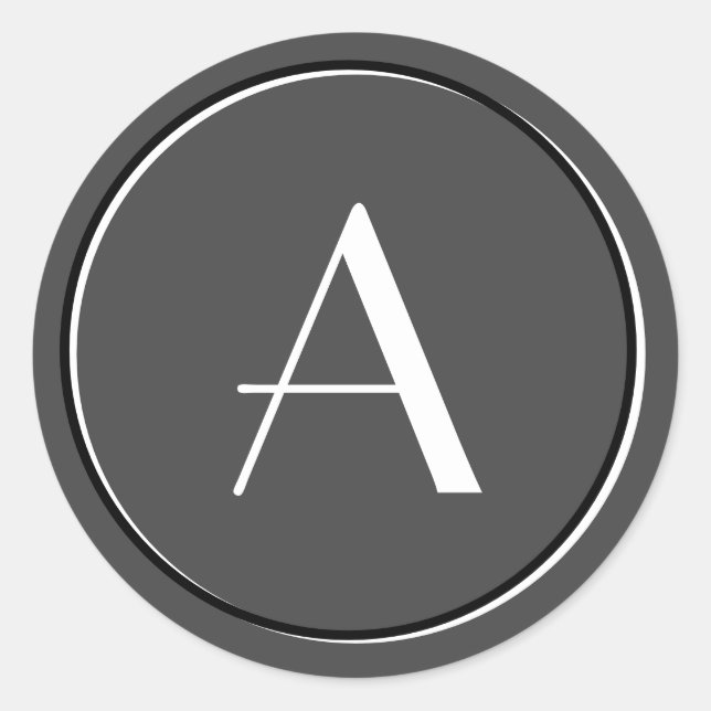 Modern Minimalist Gray White Letter Monogram Classic Round Sticker (Front)
