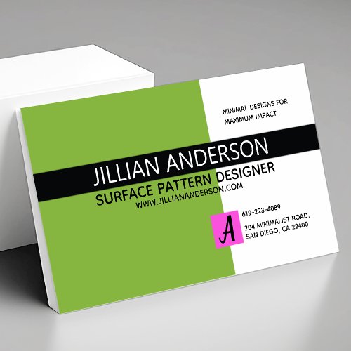 Modern Minimalist Green and Black Business Card