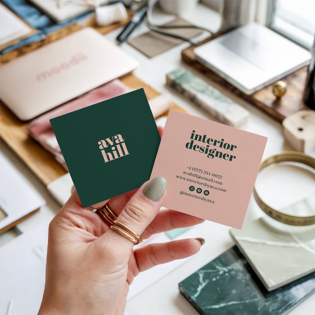 Modern minimalist green and pink professional logo square business card (Modern minimalist green and pink professional logo)