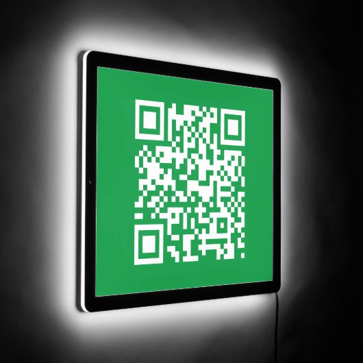 Modern Minimalist Green and White QR Code Cool LED Sign (Angle)