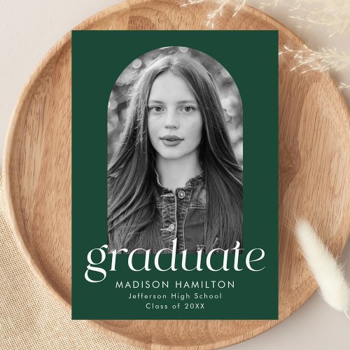 Modern Minimalist Green Arch Photo Graduation Announcement