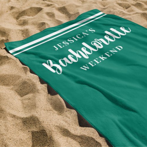 Modern Minimalist Green Bachelorette Weekend Beach Towel