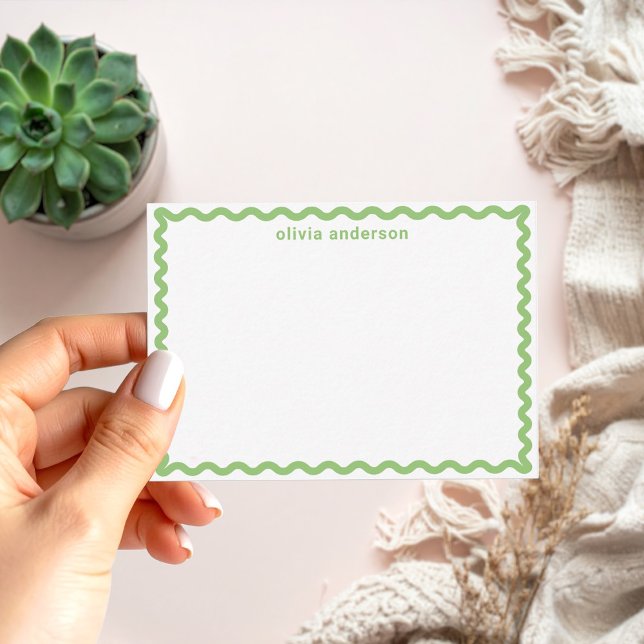 Modern Minimalist Green Border Monogram Name Note Card (Creator Uploaded)