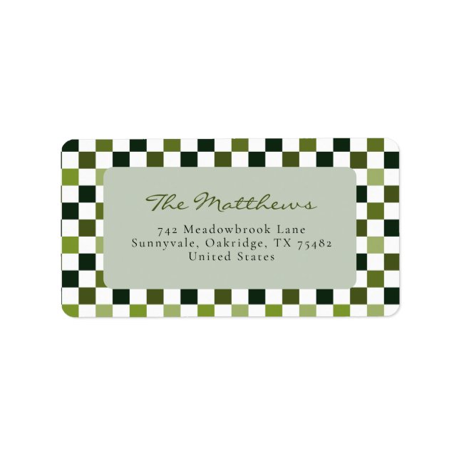 Modern Minimalist Green Check Christmas Return Label (Front)