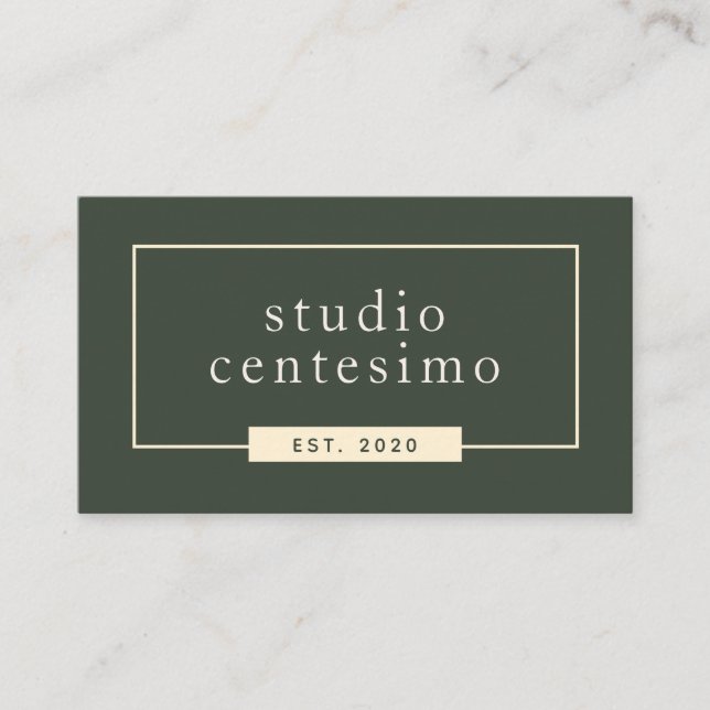 Modern Minimalist Green Cream Business Card (Front)