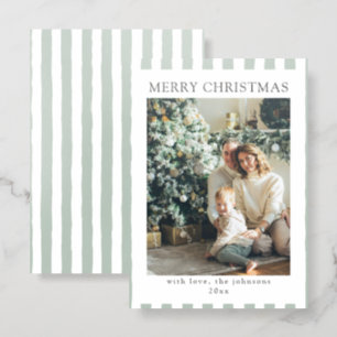 Modern Minimalist Green Family Christmas Holiday Letterpress Photo Cards