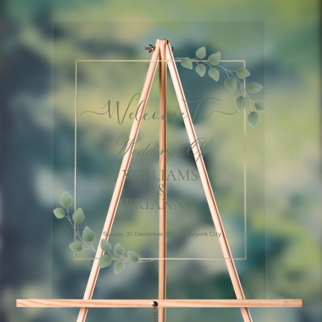 Modern Minimalist Green Geometric Frame Wedding Acrylic Sign (Neutral)