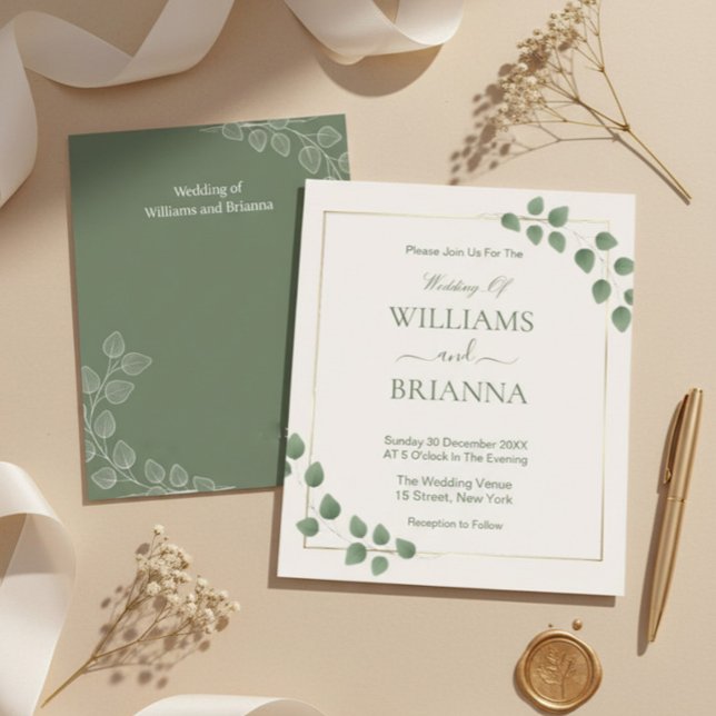 Modern Minimalist Green Geometric Frame Wedding In Invitation (Creator Uploaded)
