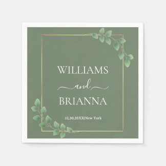 Modern Minimalist Green Geometric Frame Wedding Napkins