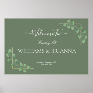 Modern Minimalist Green Geometric Wedding Banner Poster