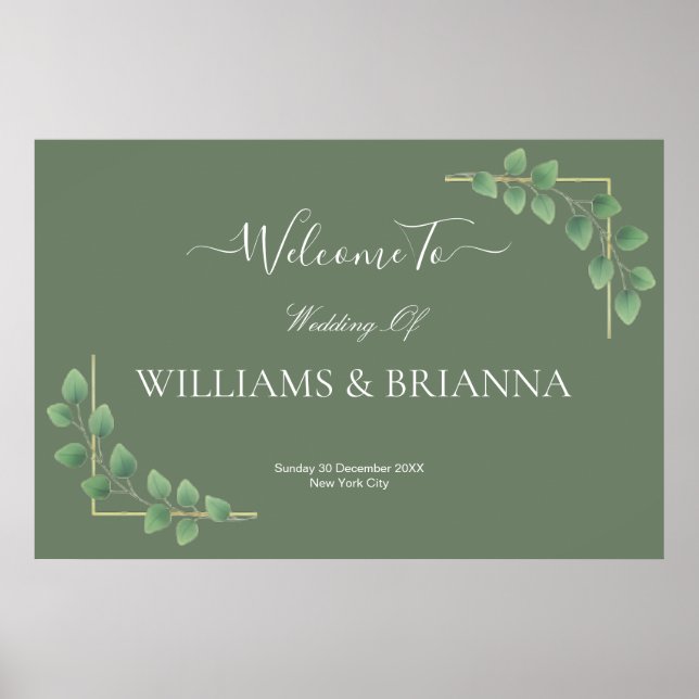 Modern Minimalist Green Geometric Wedding Banner Poster (Front)
