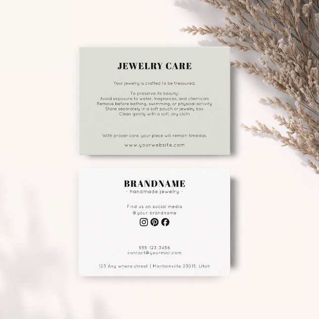 Modern Minimalist Green Jewelry Care Insert Card (Creator Uploaded)