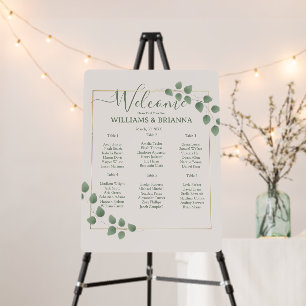Modern Minimalist Green Leave Wedding  Seat Chart Foam Board